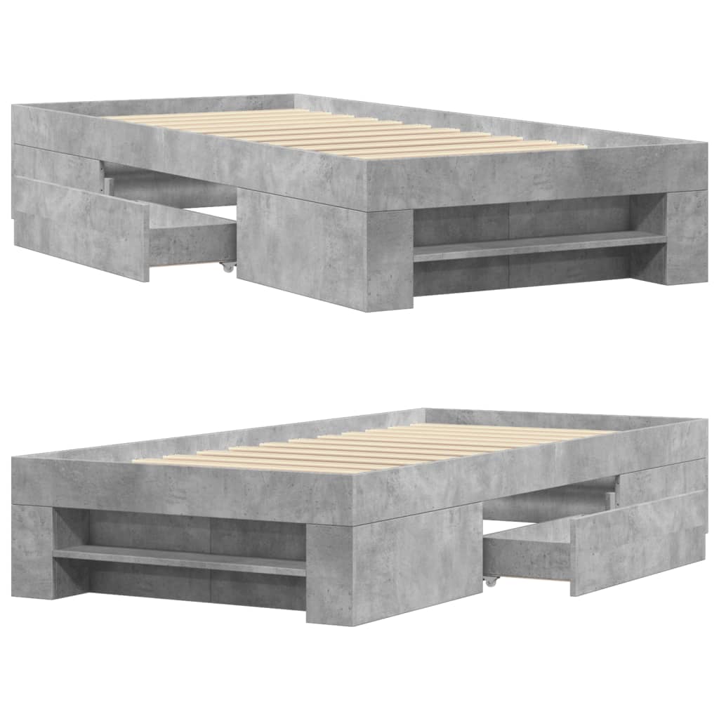 Cadre de lit sans matelas gris béton 90x190cm bois d'ingénierie - XIOS