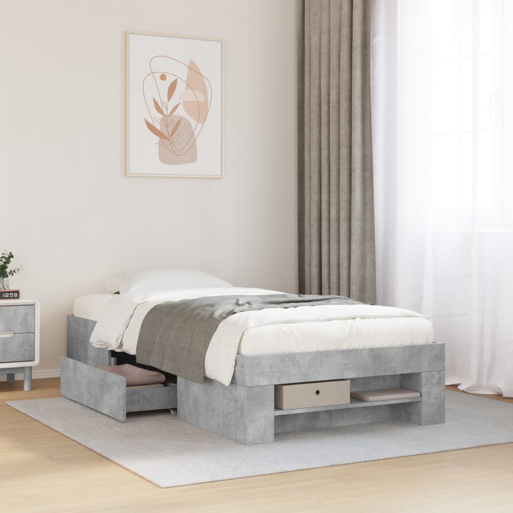 Cadre de lit sans matelas gris béton 90x190cm bois d'ingénierie - XIOS