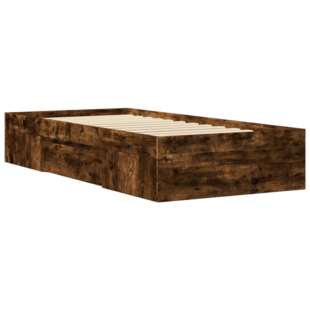 Cadre de lit sans matelas chêne fumé 90x190cm bois d'ingénierie - XIOS