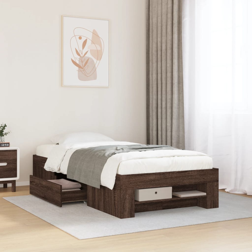 Cadre de lit sans matelas chêne marron 90x190cm bois ingénierie - XIOS