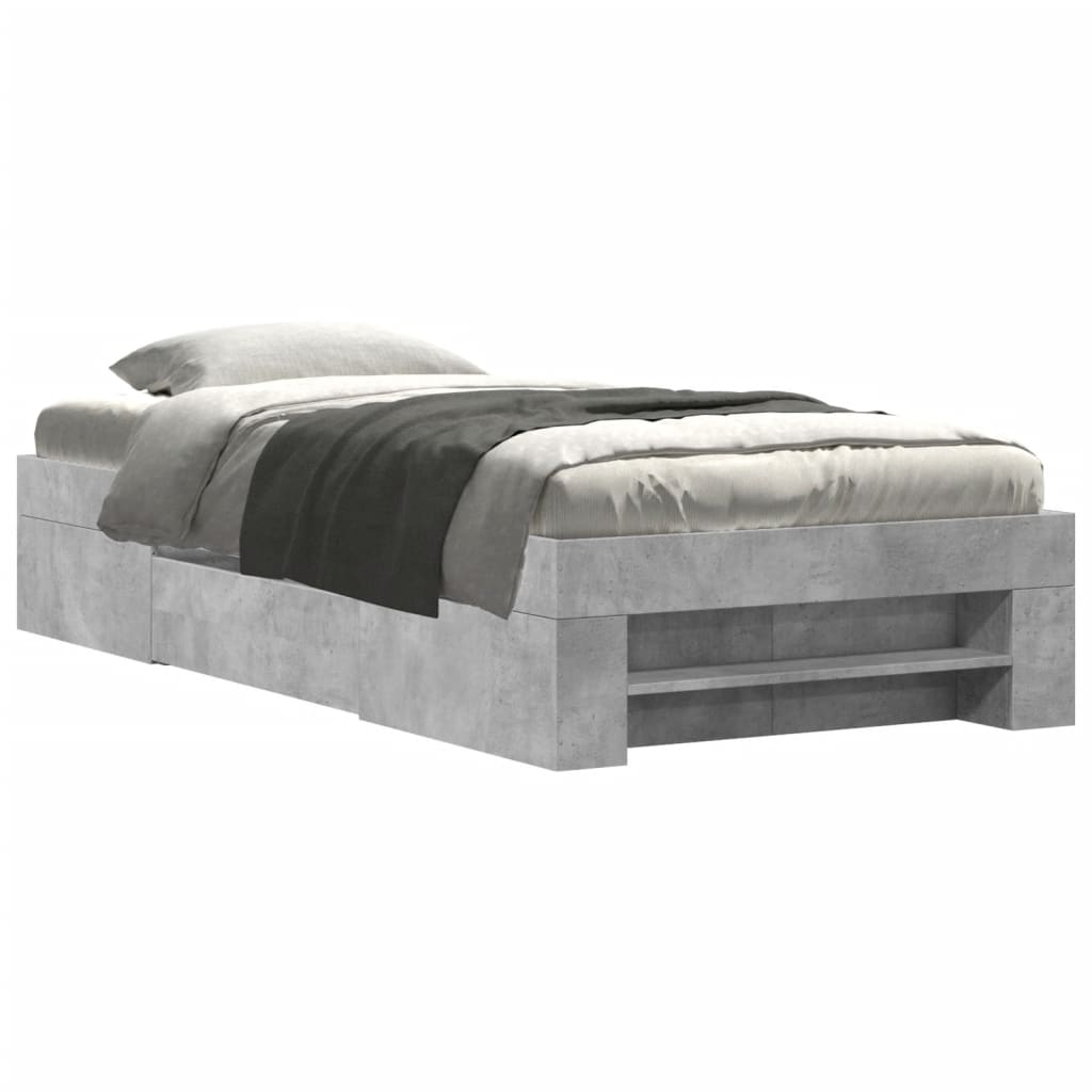 Cadre de lit sans matelas gris béton 75x190cm bois d'ingénierie - XIOS