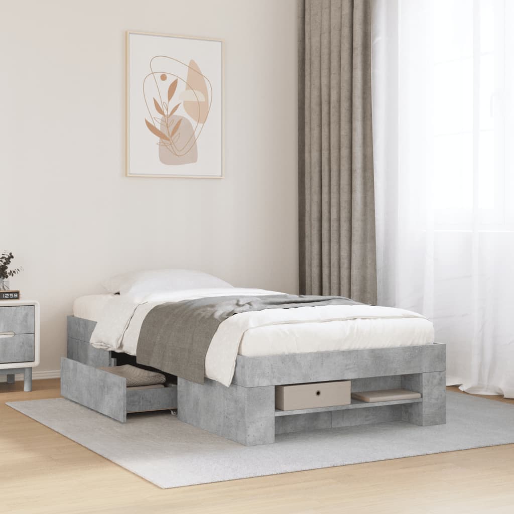Cadre de lit sans matelas gris béton 75x190cm bois d'ingénierie - XIOS