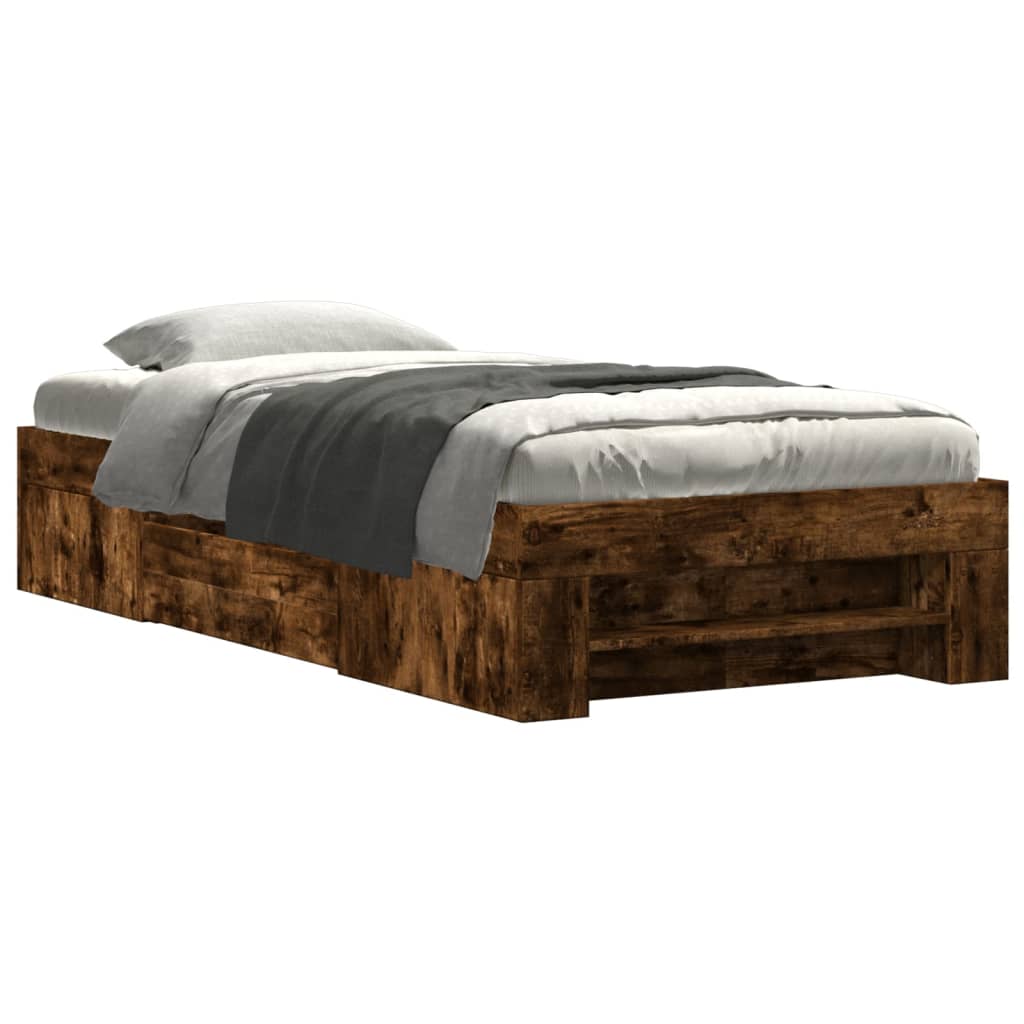 Cadre de lit sans matelas chêne fumé 75x190cm bois d'ingénierie - XIOS