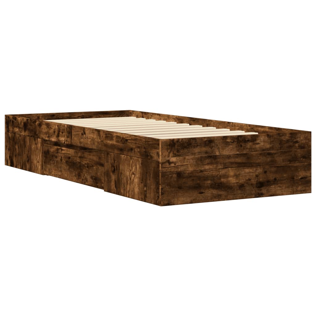 Cadre de lit sans matelas chêne fumé 75x190cm bois d'ingénierie - XIOS
