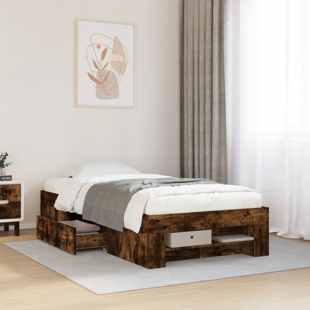 Cadre de lit sans matelas chêne fumé 75x190cm bois d'ingénierie - XIOS
