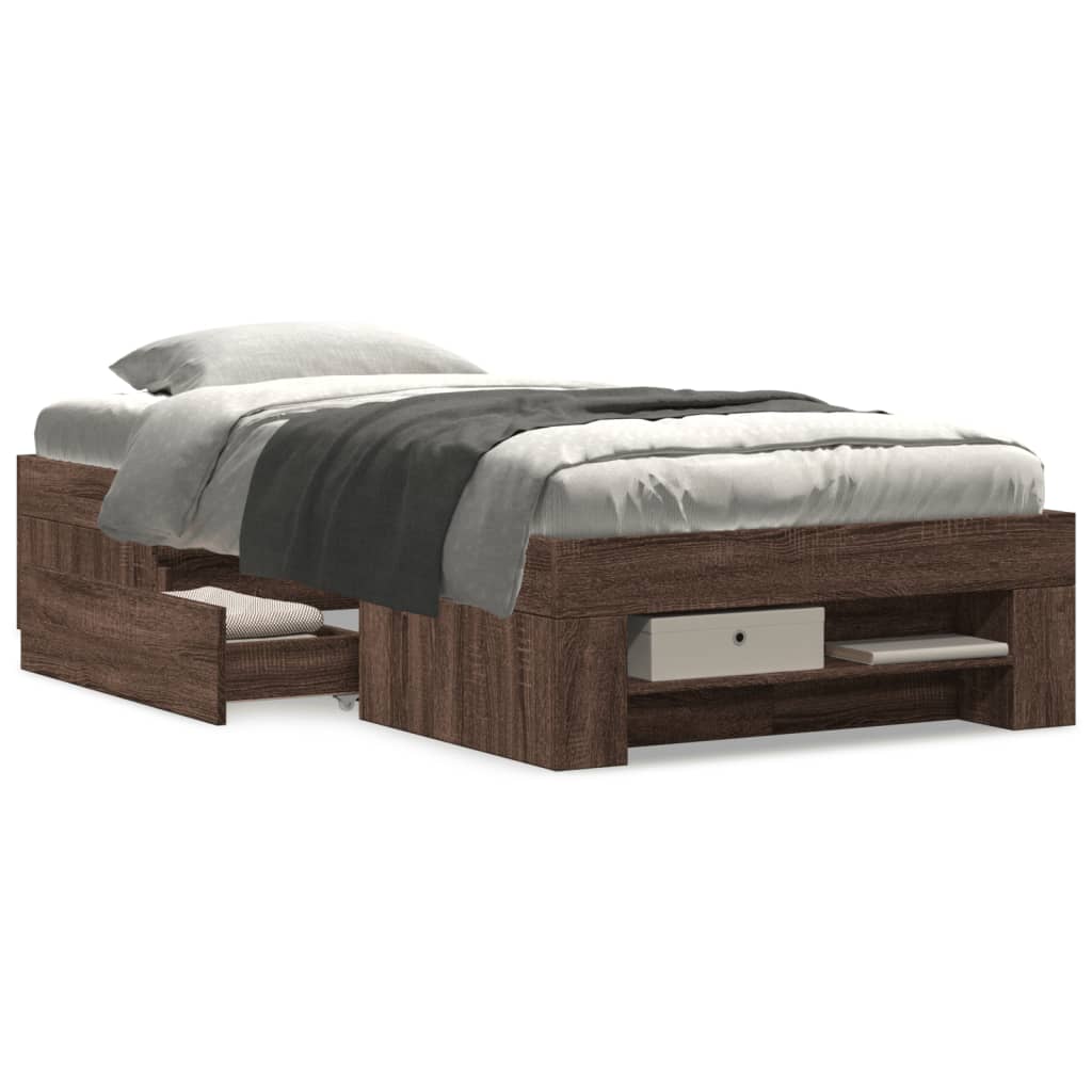 Cadre de lit sans matelas chêne marron 75x190cm bois ingénierie - XIOS