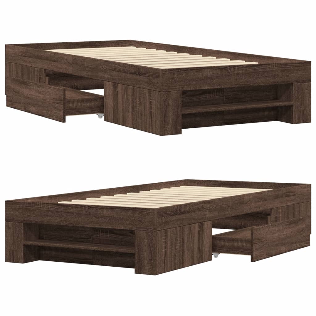 Cadre de lit sans matelas chêne marron 75x190cm bois ingénierie - XIOS