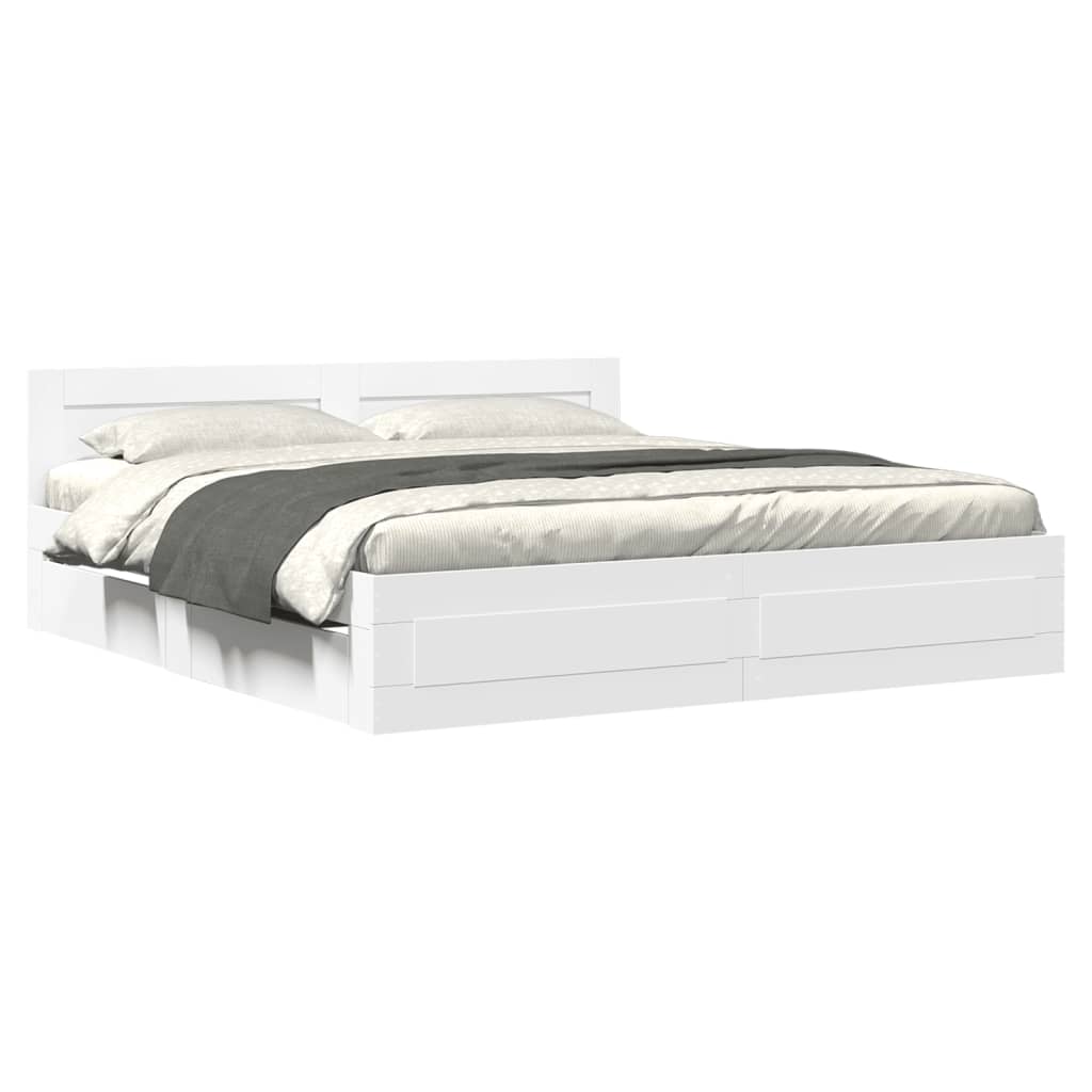 Cadre de lit avec tête de lit sans matelas blanc 200x200 cm - XIOS