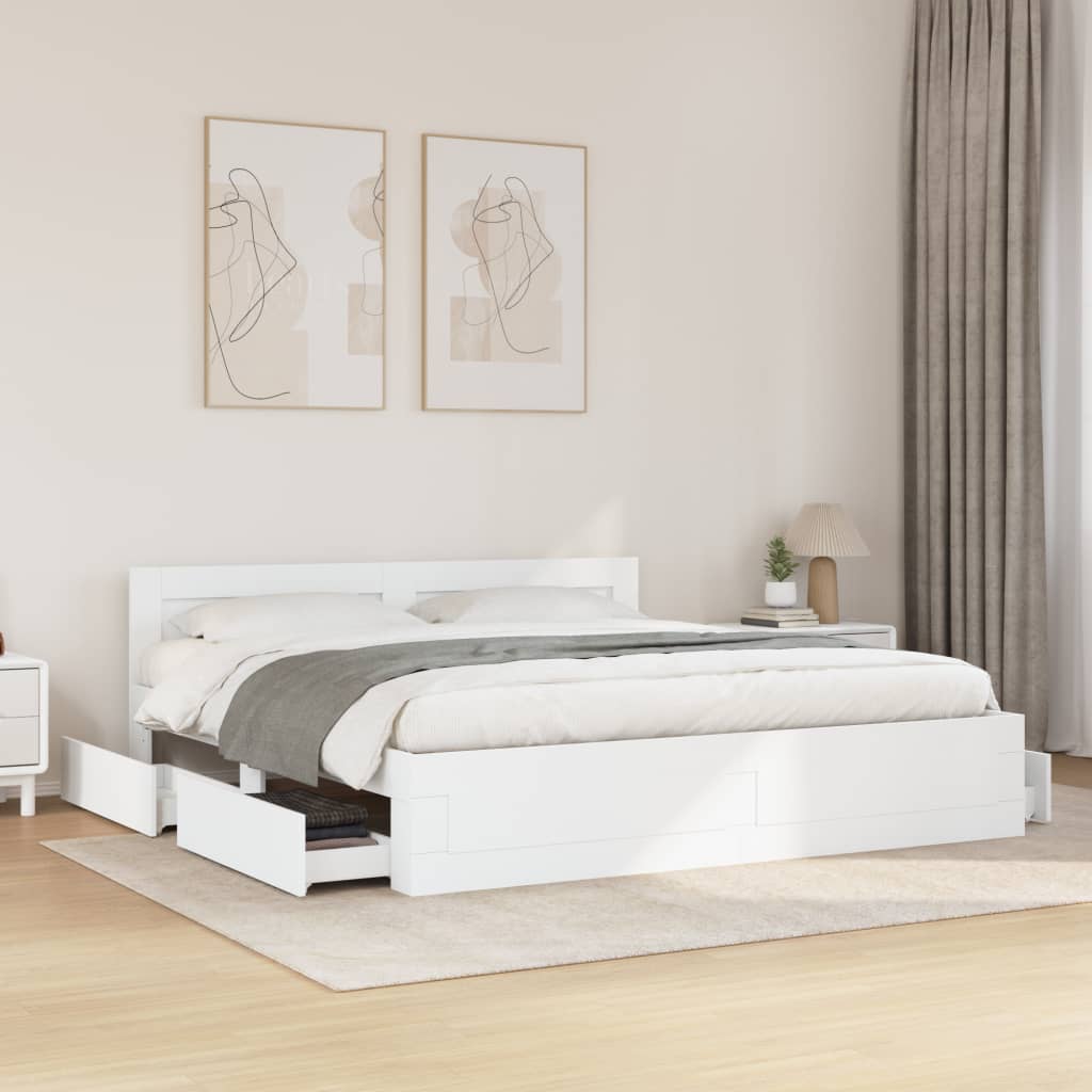 Cadre de lit avec tête de lit sans matelas blanc 200x200 cm - XIOS