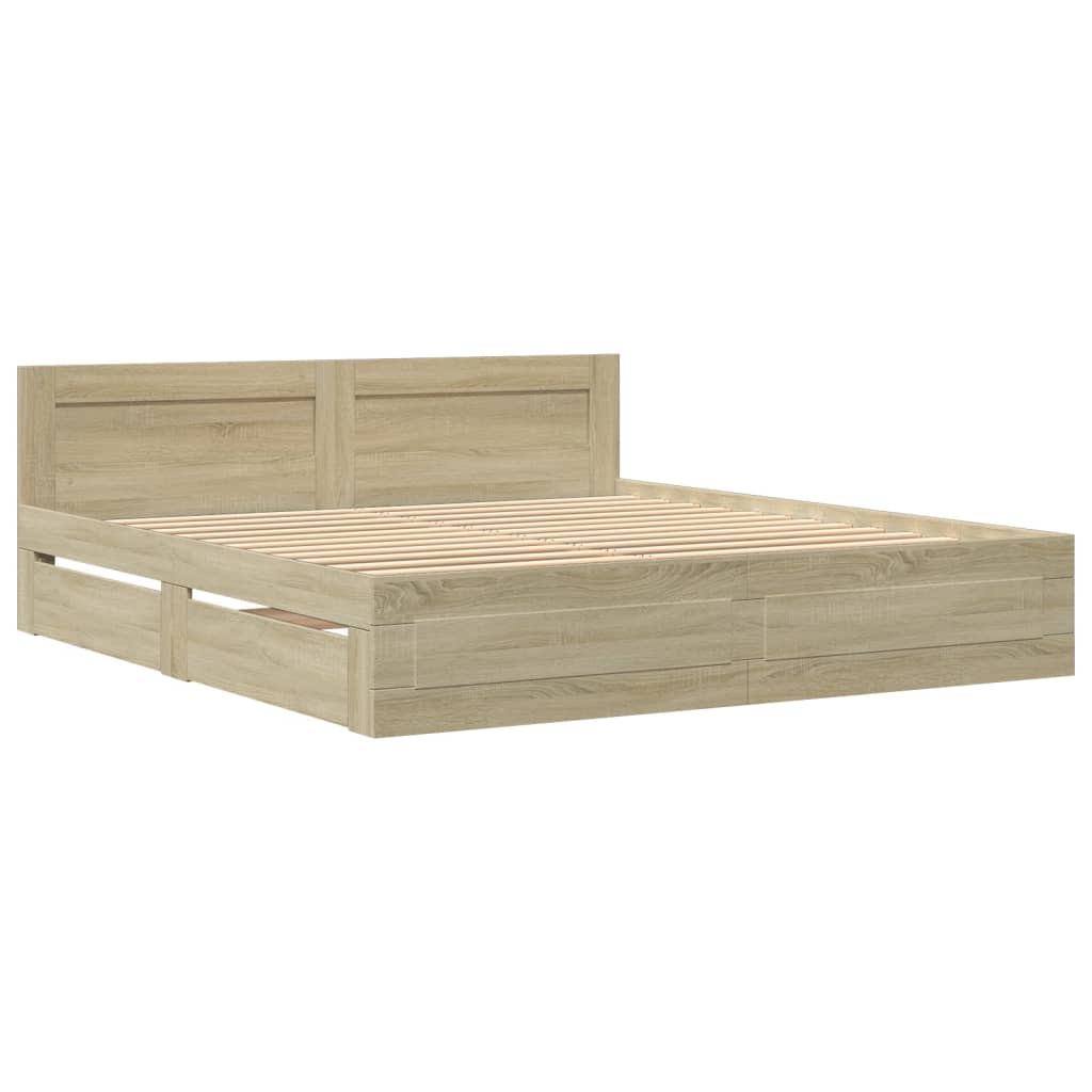 Cadre de lit tête de lit sans matelas chêne sonoma 200x200 cm - XIOS