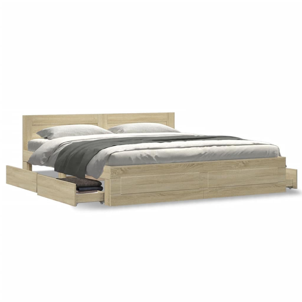 Cadre de lit tête de lit sans matelas chêne sonoma 200x200 cm - XIOS