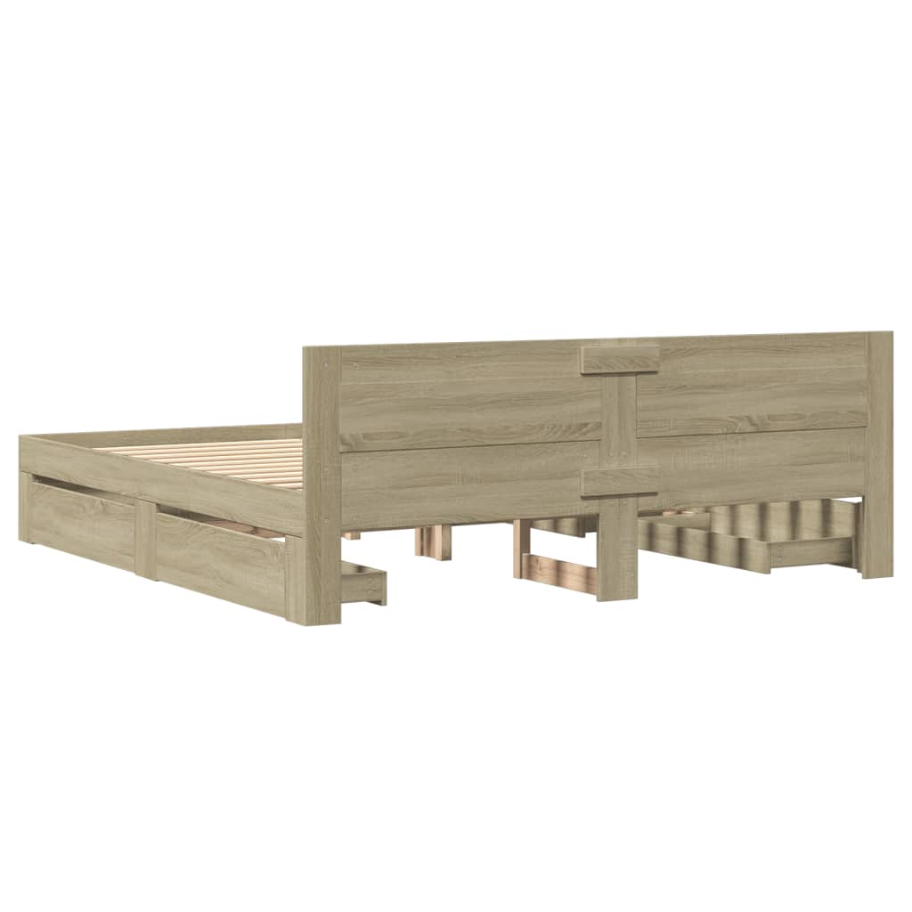 Cadre de lit tête de lit sans matelas chêne sonoma 200x200 cm - XIOS