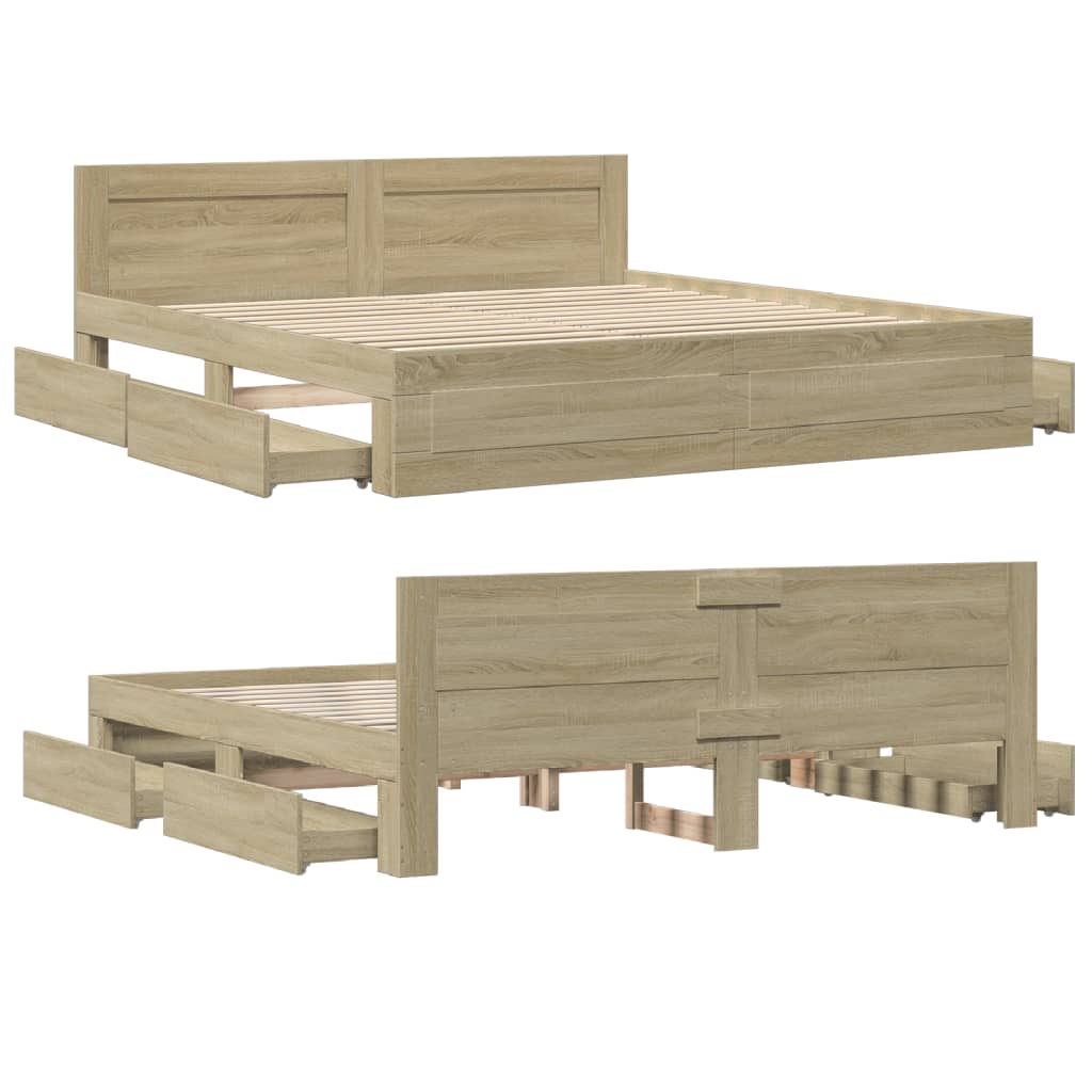 Cadre de lit tête de lit sans matelas chêne sonoma 200x200 cm - XIOS