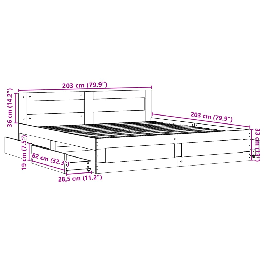 Cadre de lit tête de lit sans matelas chêne sonoma 200x200 cm - XIOS