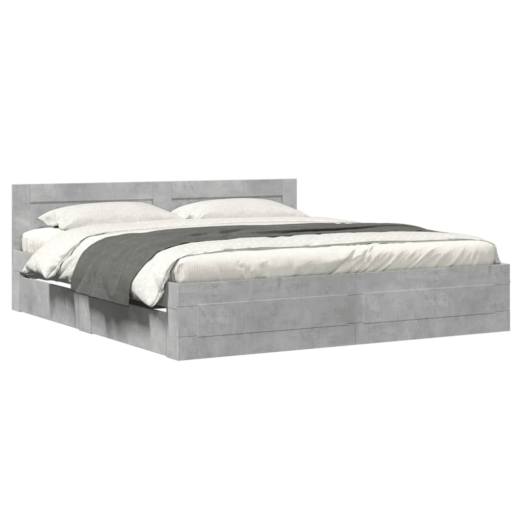 Cadre de lit tête de lit sans matelas gris béton 200x200 cm - XIOS