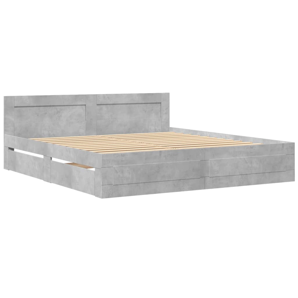 Cadre de lit tête de lit sans matelas gris béton 200x200 cm - XIOS
