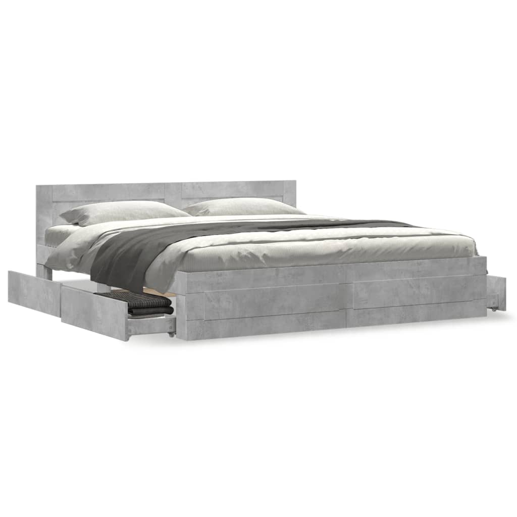 Cadre de lit tête de lit sans matelas gris béton 200x200 cm - XIOS