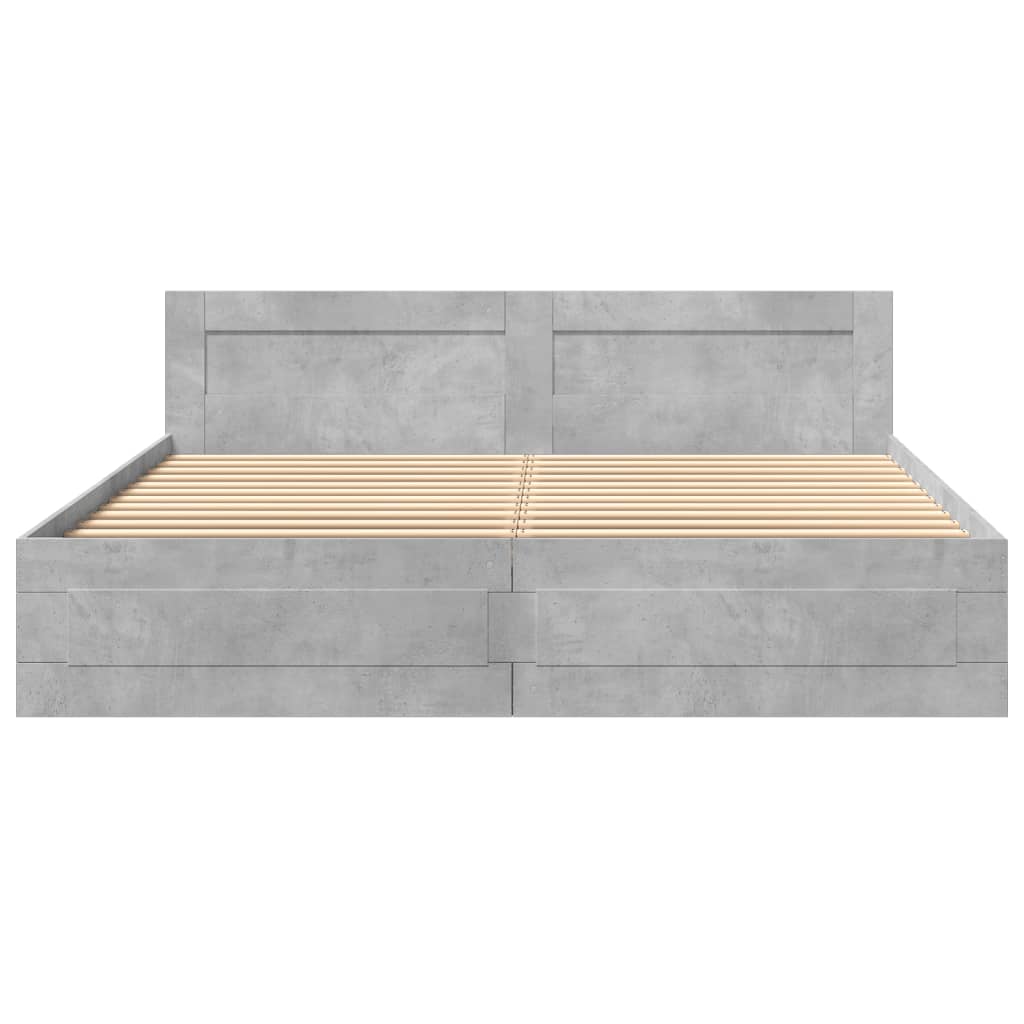 Cadre de lit tête de lit sans matelas gris béton 200x200 cm - XIOS