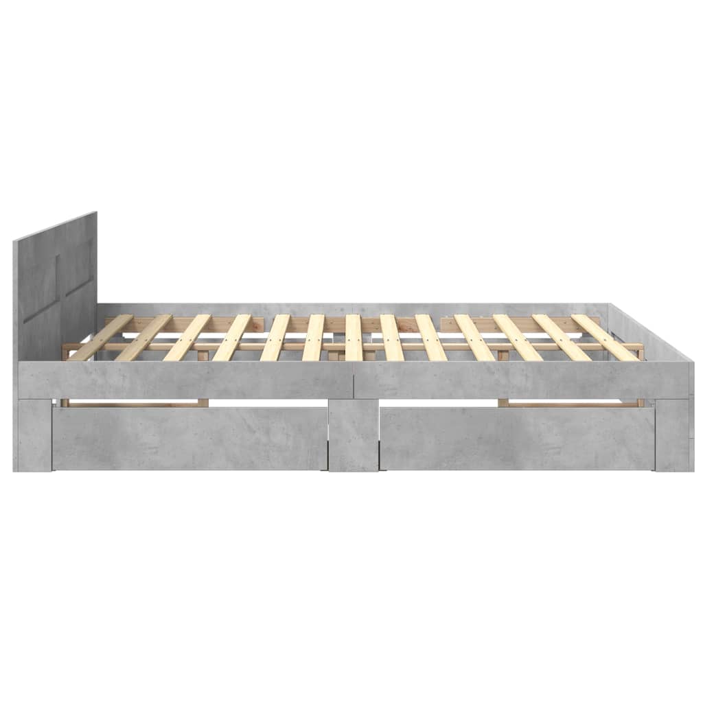 Cadre de lit tête de lit sans matelas gris béton 200x200 cm - XIOS