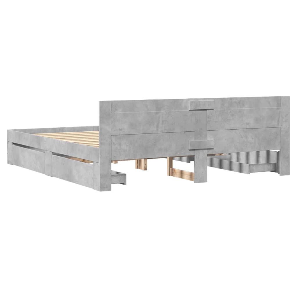 Cadre de lit tête de lit sans matelas gris béton 200x200 cm - XIOS