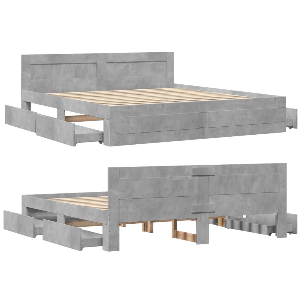 Cadre de lit tête de lit sans matelas gris béton 200x200 cm - XIOS