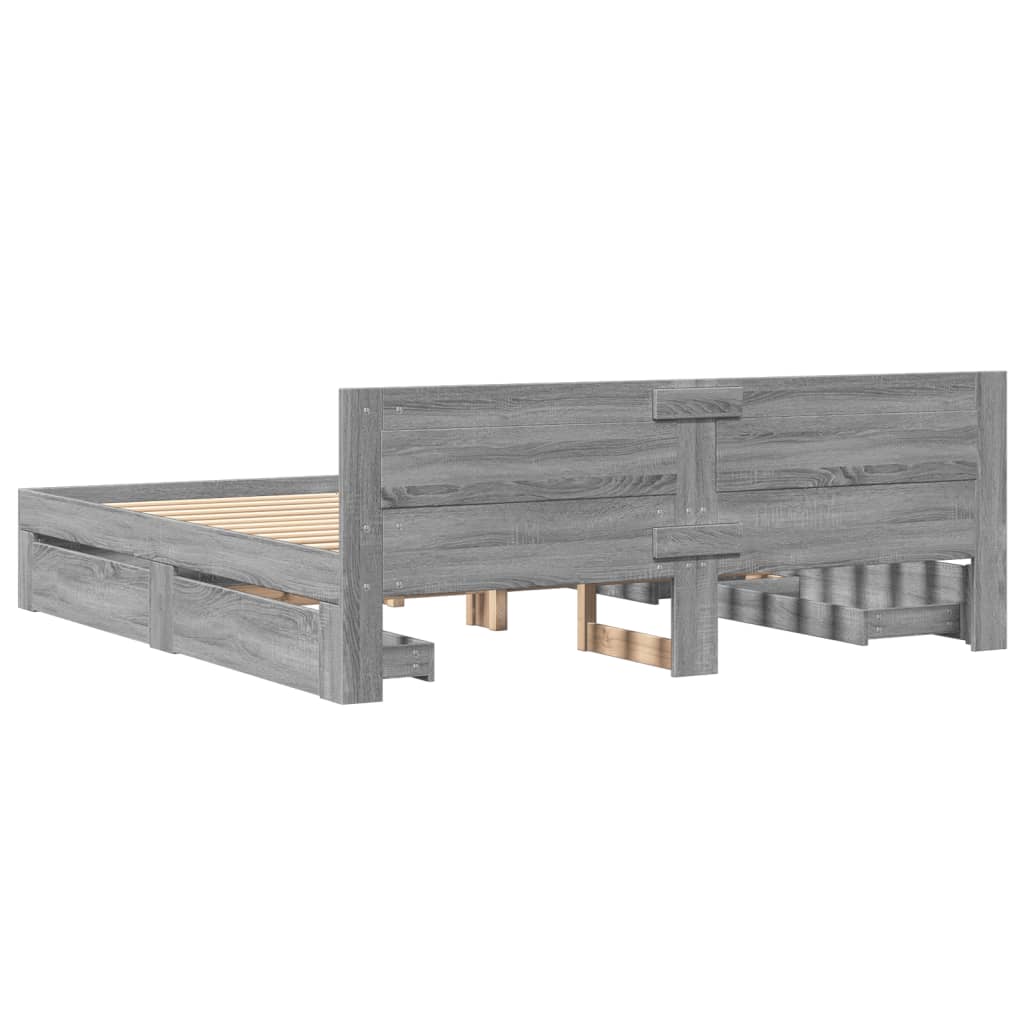 Cadre de lit tête de lit sans matelas sonoma gris 200x200 cm - XIOS