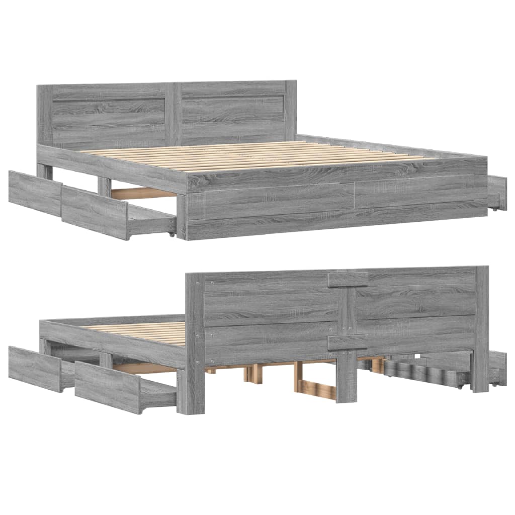 Cadre de lit tête de lit sans matelas sonoma gris 200x200 cm - XIOS