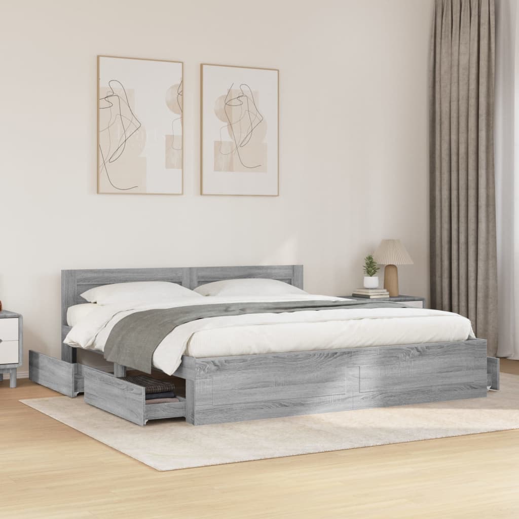 Cadre de lit tête de lit sans matelas sonoma gris 200x200 cm - XIOS