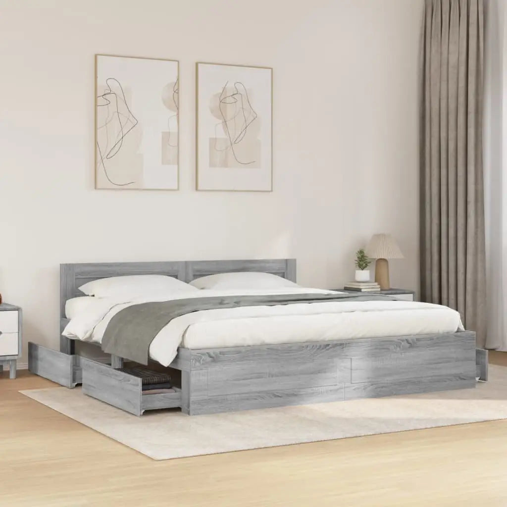 Cadre de lit tête de lit sans matelas sonoma gris 200x200 cm - XIOS