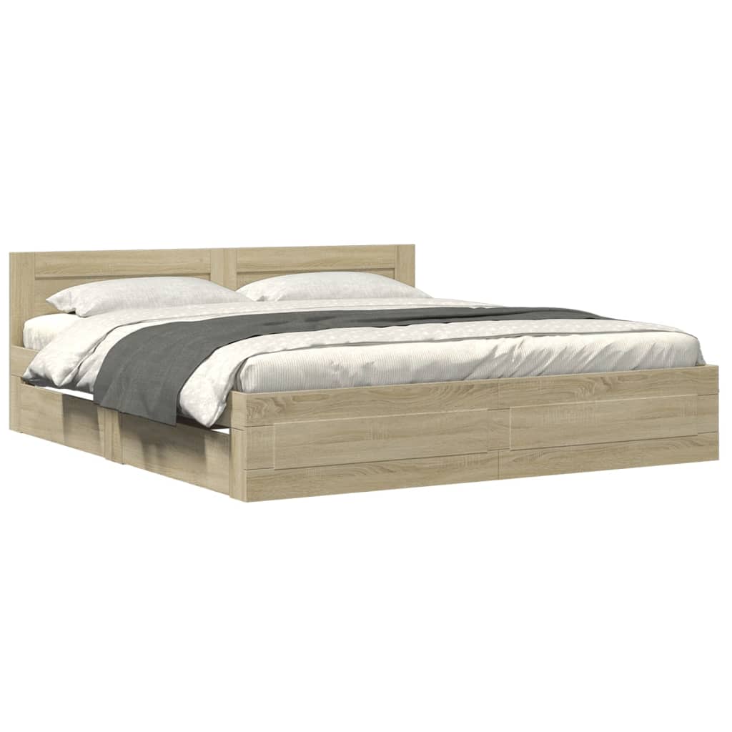 Cadre de lit tête de lit sans matelas chêne sonoma 180x200 cm - XIOS