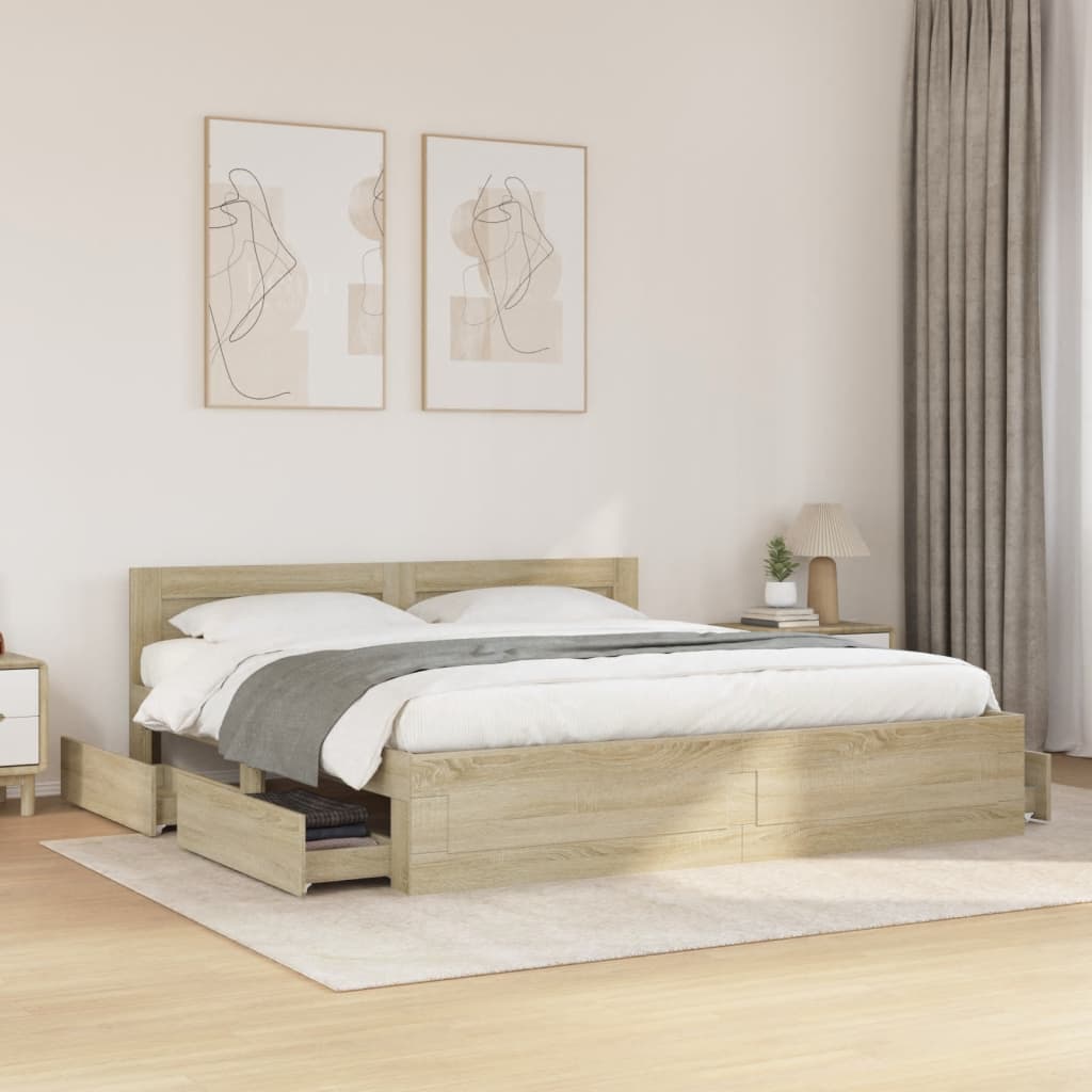 Cadre de lit tête de lit sans matelas chêne sonoma 180x200 cm - XIOS