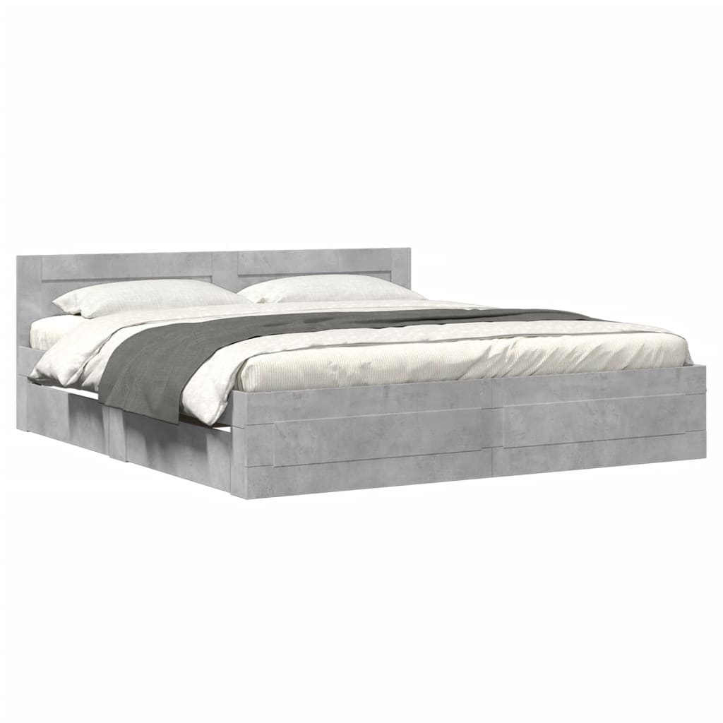 Cadre de lit avec tête de lit sans matelas gris béton 180x200cm - XIOS