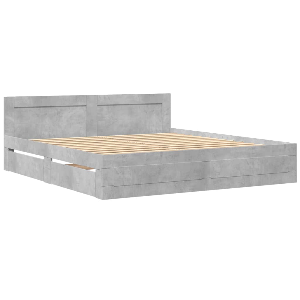 Cadre de lit avec tête de lit sans matelas gris béton 180x200cm - XIOS