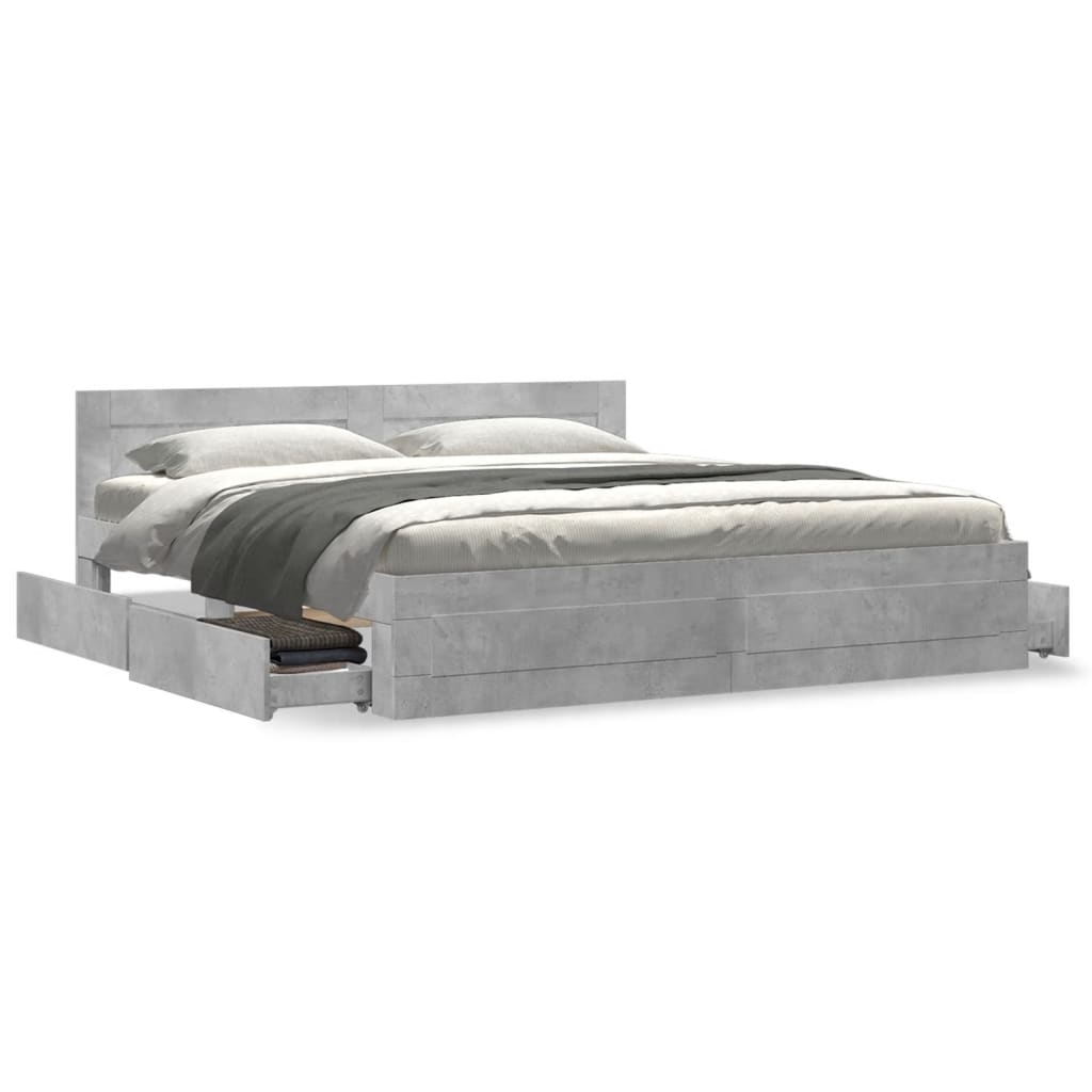 Cadre de lit avec tête de lit sans matelas gris béton 180x200cm - XIOS
