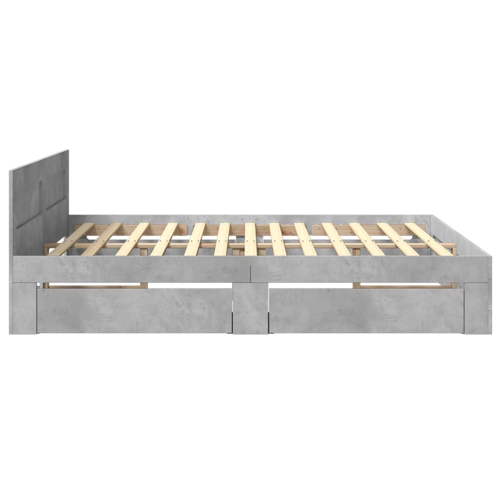 Cadre de lit avec tête de lit sans matelas gris béton 180x200cm - XIOS