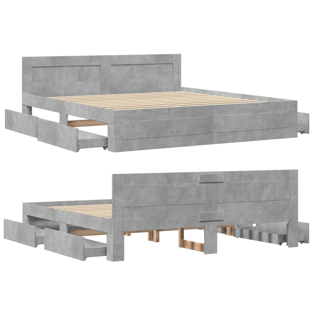 Cadre de lit avec tête de lit sans matelas gris béton 180x200cm - XIOS