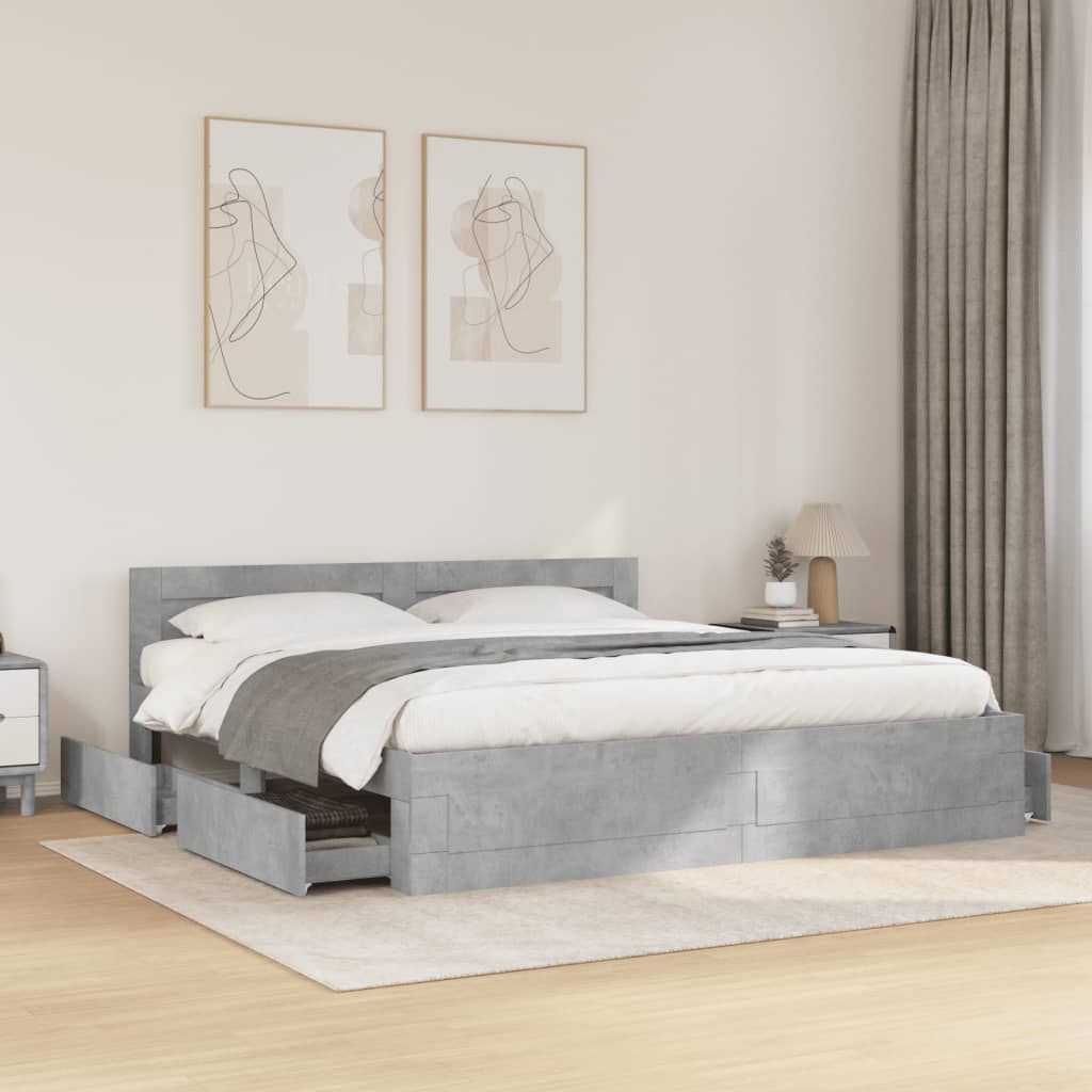 Cadre de lit avec tête de lit sans matelas gris béton 180x200cm - XIOS
