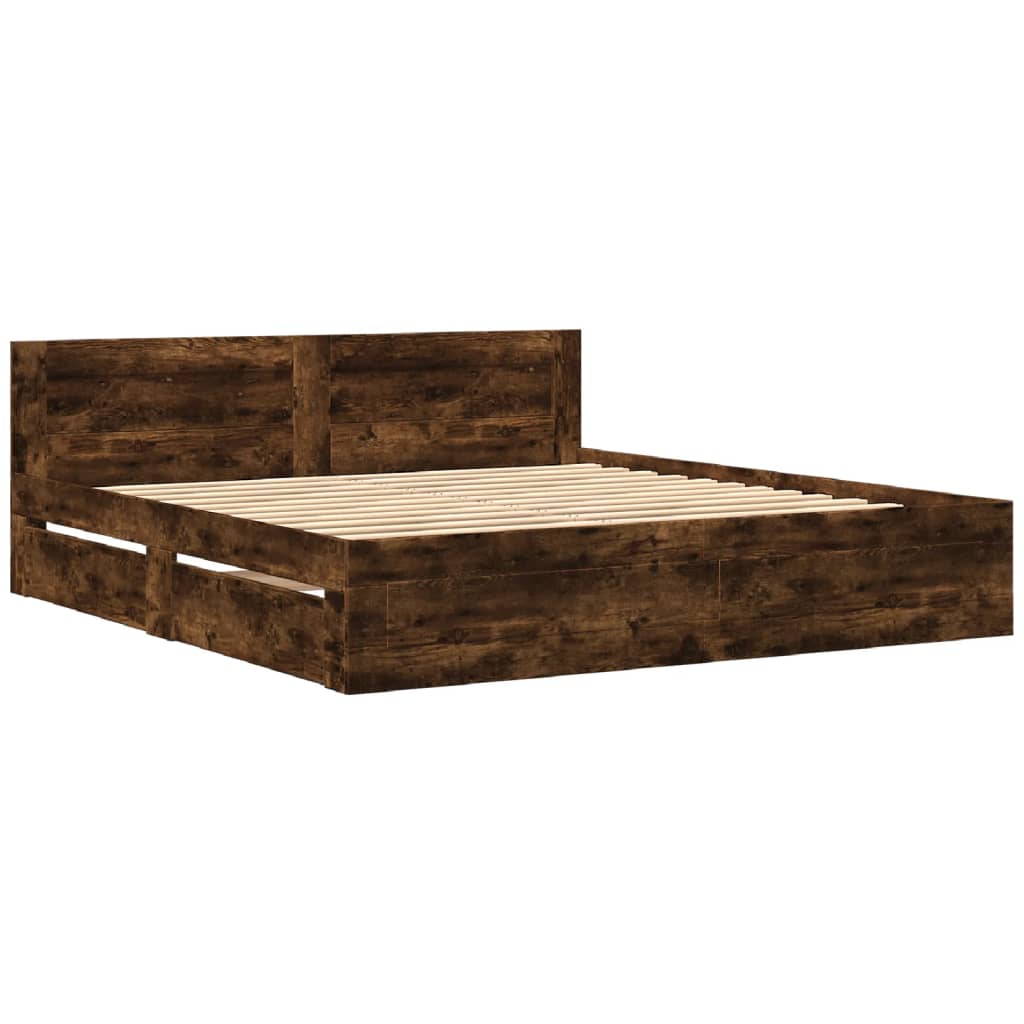 Cadre de lit avec tête de lit sans matelas chêne fumé 180x200cm - XIOS