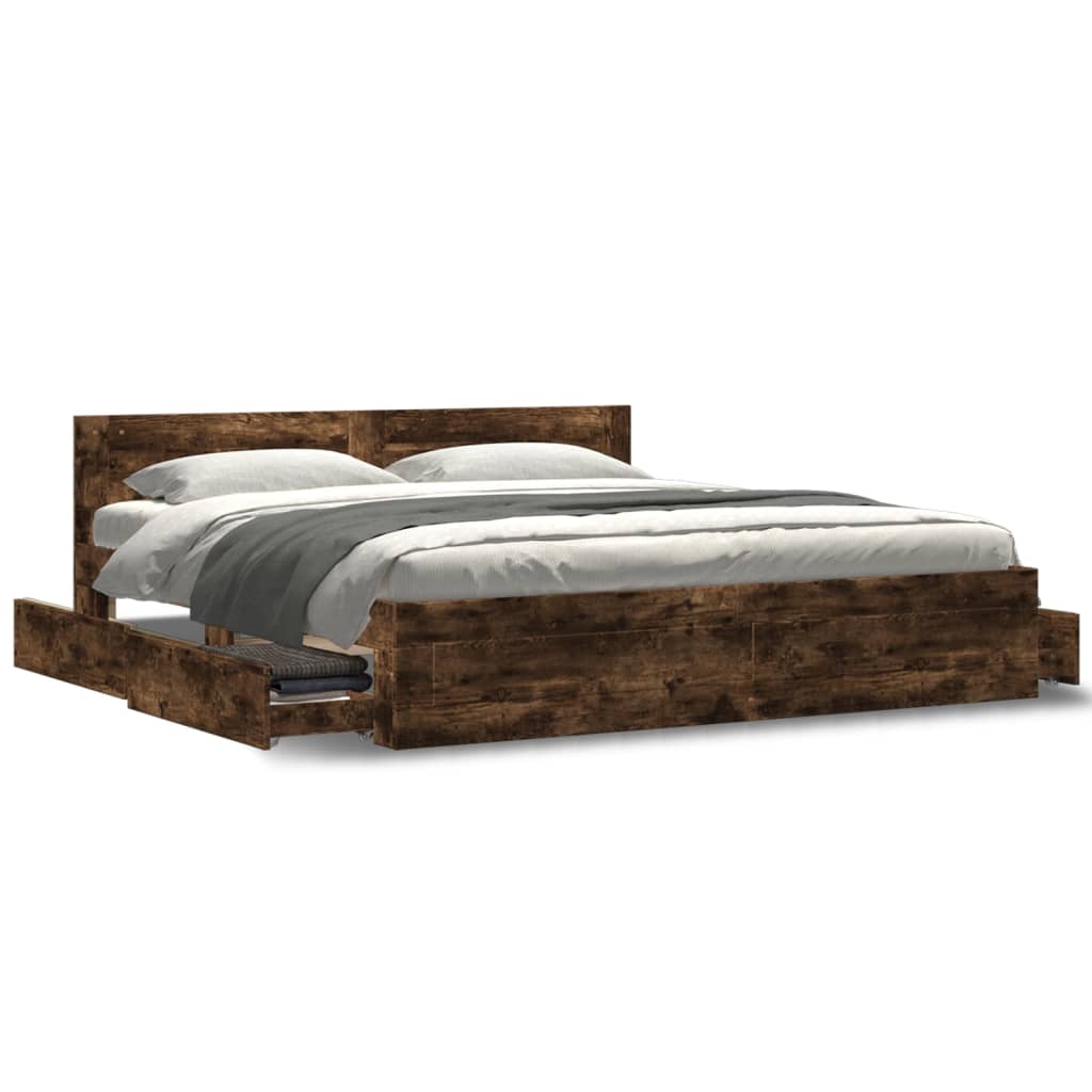Cadre de lit avec tête de lit sans matelas chêne fumé 180x200cm - XIOS