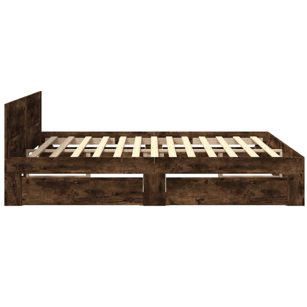 Cadre de lit avec tête de lit sans matelas chêne fumé 180x200cm - XIOS