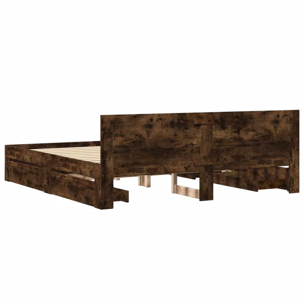 Cadre de lit avec tête de lit sans matelas chêne fumé 180x200cm - XIOS