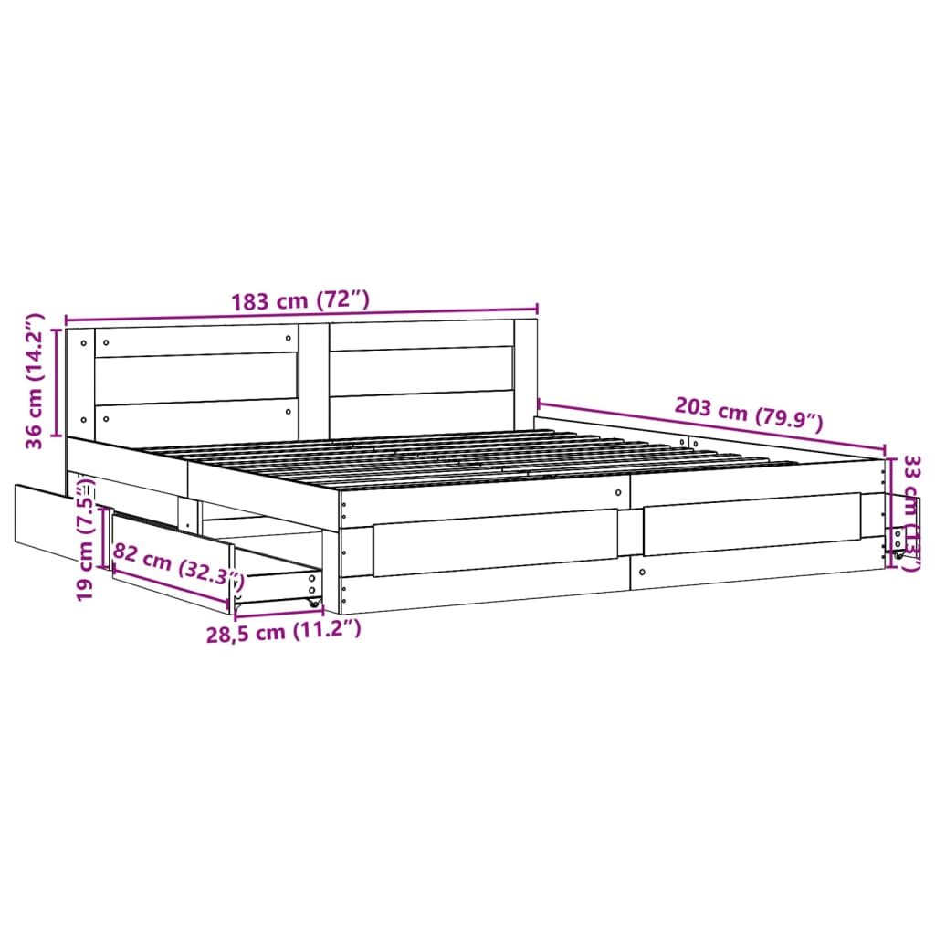 Cadre de lit avec tête de lit sans matelas chêne fumé 180x200cm - XIOS