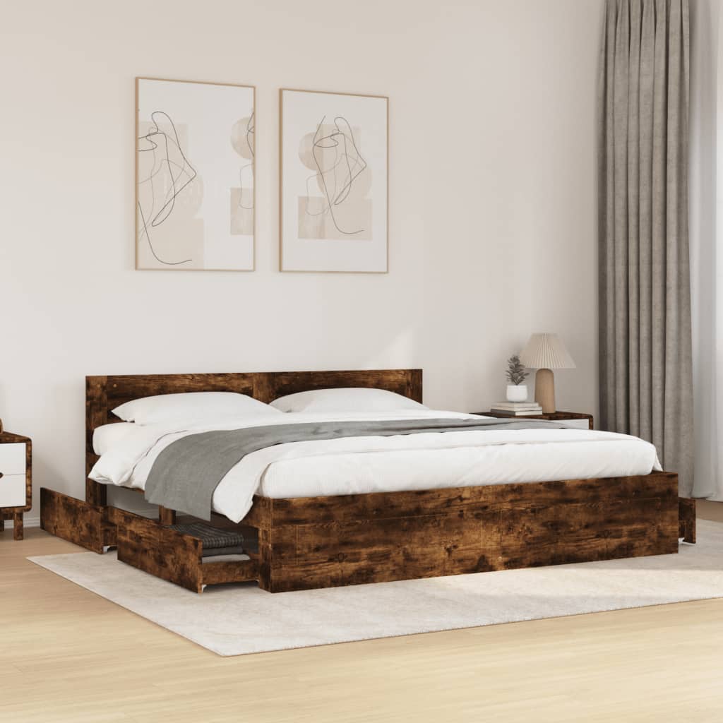 Cadre de lit avec tête de lit sans matelas chêne fumé 180x200cm - XIOS