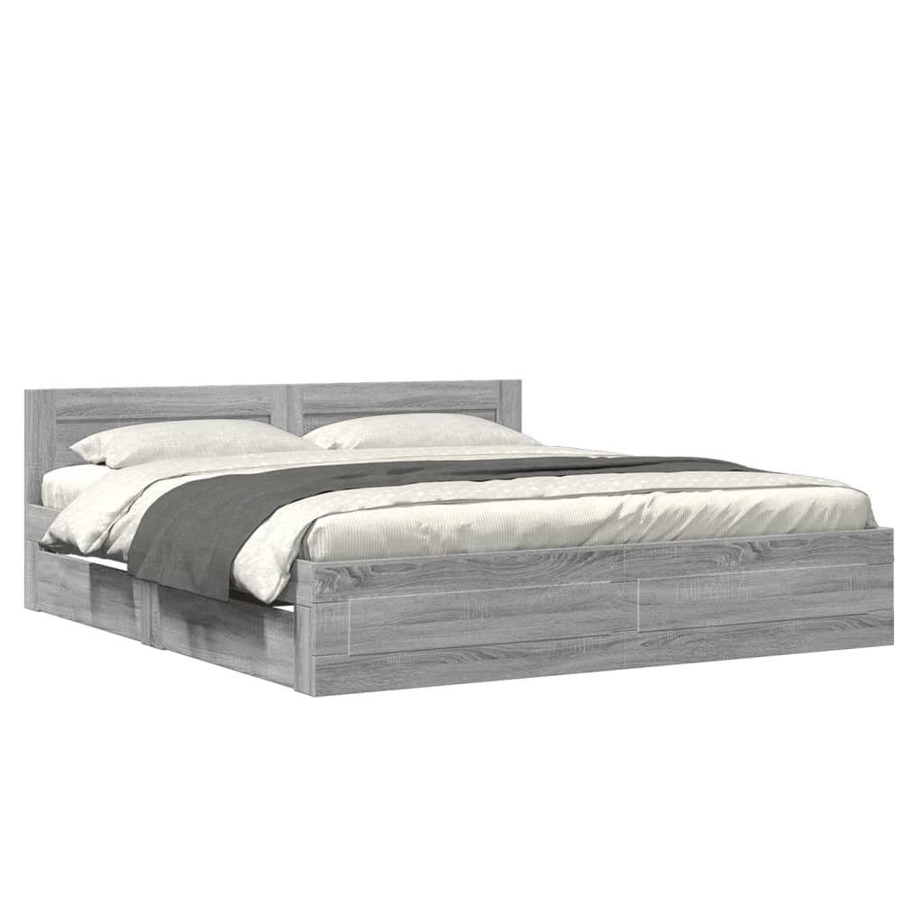 Cadre de lit et tête de lit sans matelas sonoma gris 180x200 cm - XIOS
