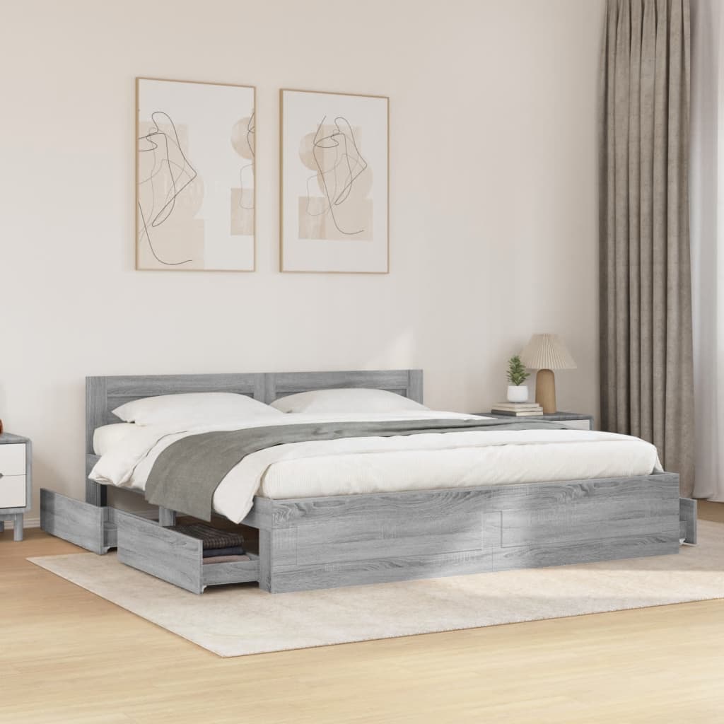 Cadre de lit et tête de lit sans matelas sonoma gris 180x200 cm - XIOS