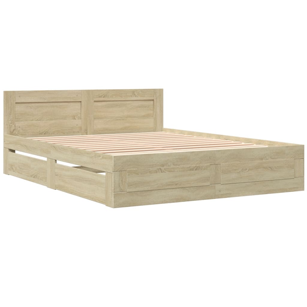 Cadre de lit tête de lit sans matelas chêne sonoma 160x200 cm - XIOS