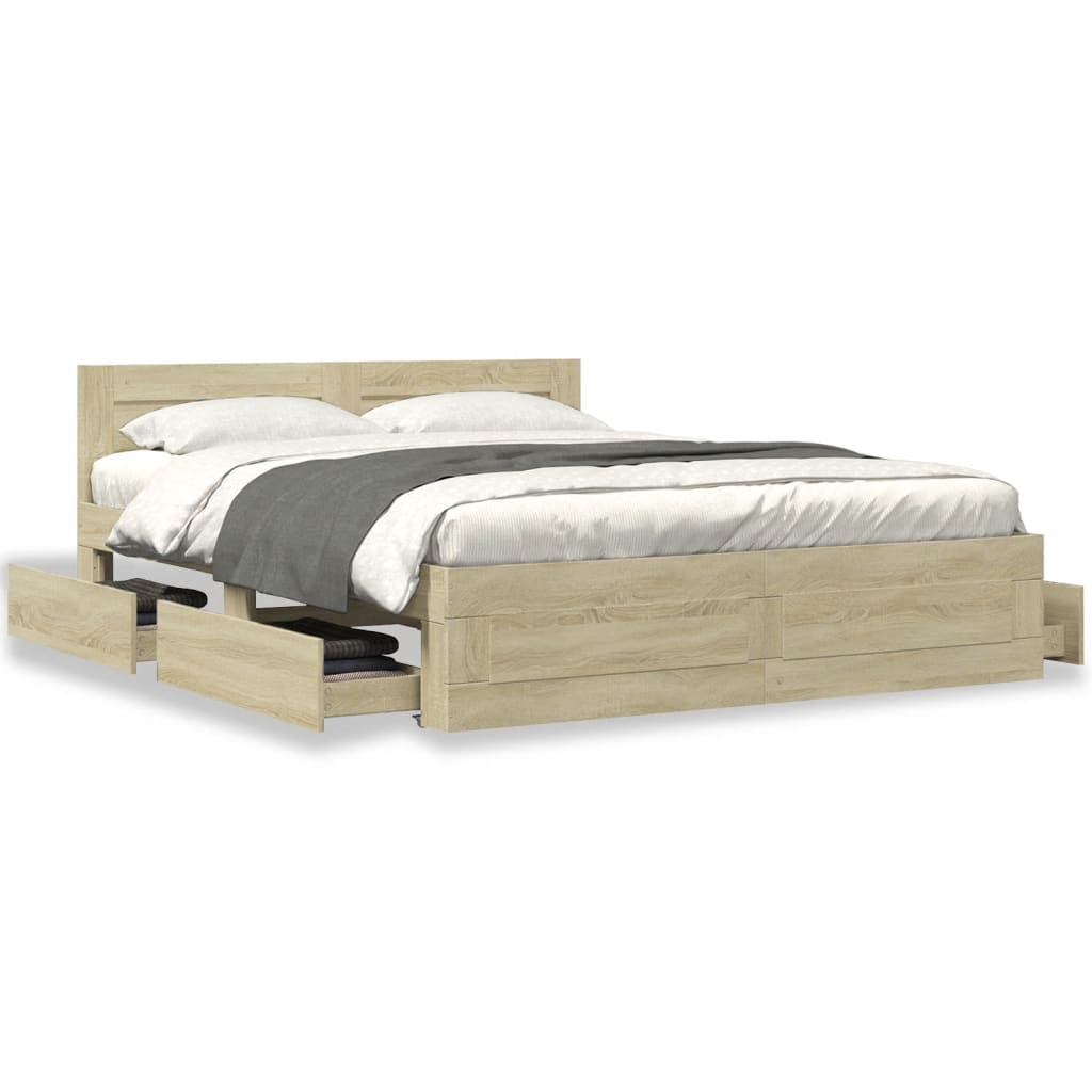 Cadre de lit tête de lit sans matelas chêne sonoma 160x200 cm - XIOS