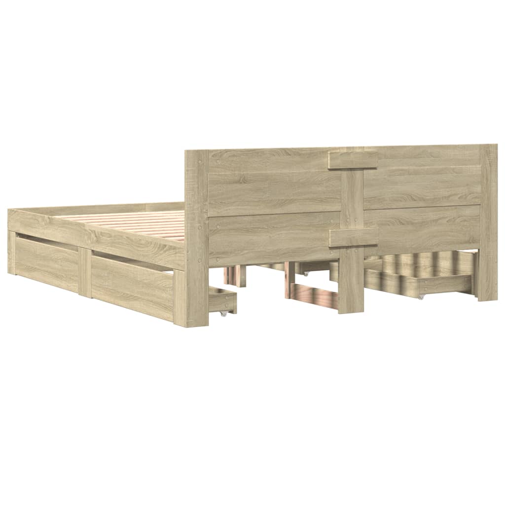 Cadre de lit tête de lit sans matelas chêne sonoma 160x200 cm - XIOS