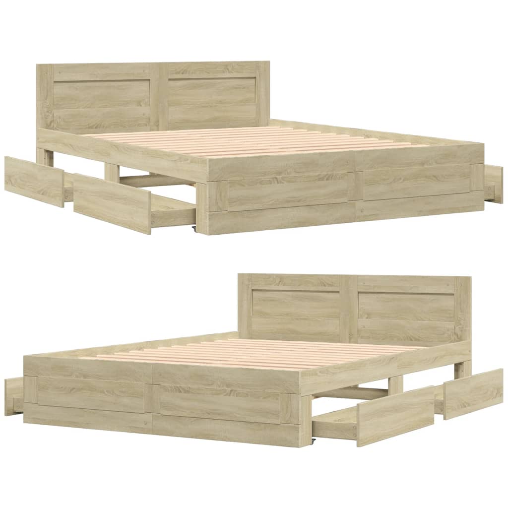 Cadre de lit tête de lit sans matelas chêne sonoma 160x200 cm - XIOS