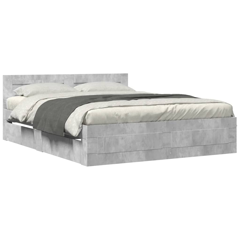 Cadre de lit et tête de lit sans matelas gris béton 160x200 cm - XIOS